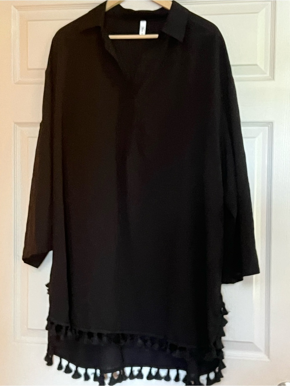 Black Tassel Hem Tunic Top
